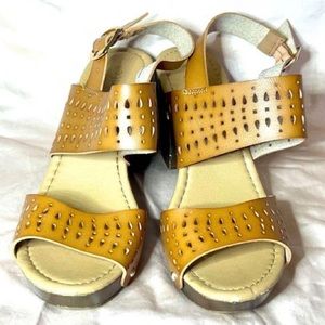 Altar’d State - laser cut brown leather block heels - women 8 - $25